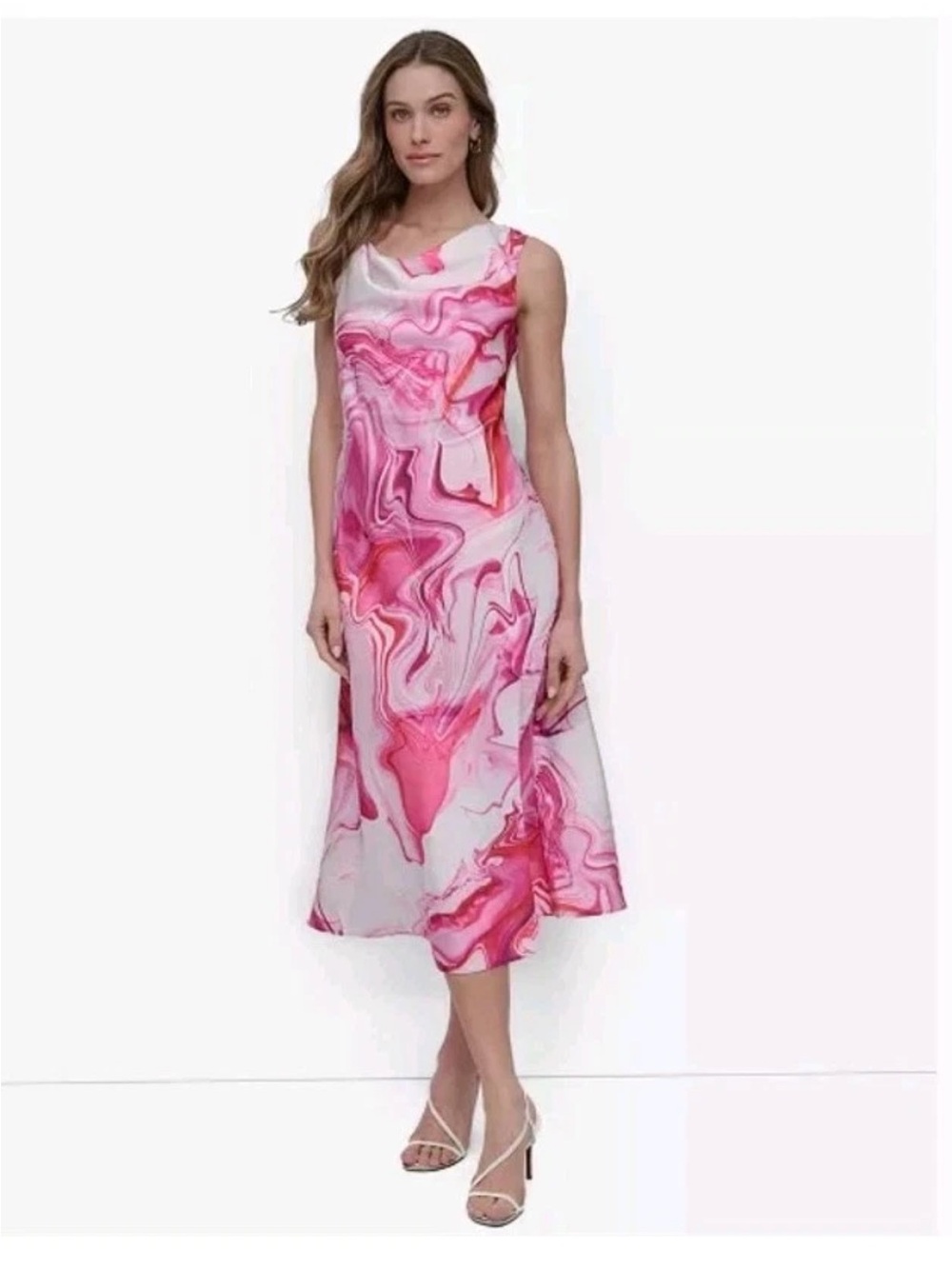 DKNY Abstract-Printed Cowlneck Sleeveless Midi Dress 16